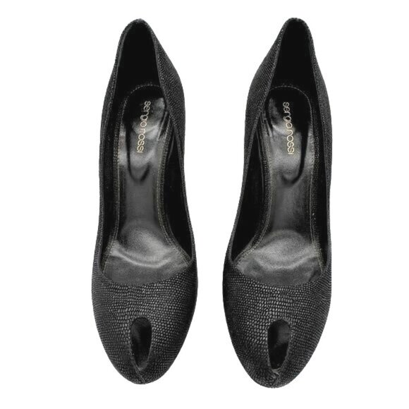 Sergio Rossi Cachet Peep Toe Textured Black Platform Stiletto Pump - Size 9 - Picture 1 of 9